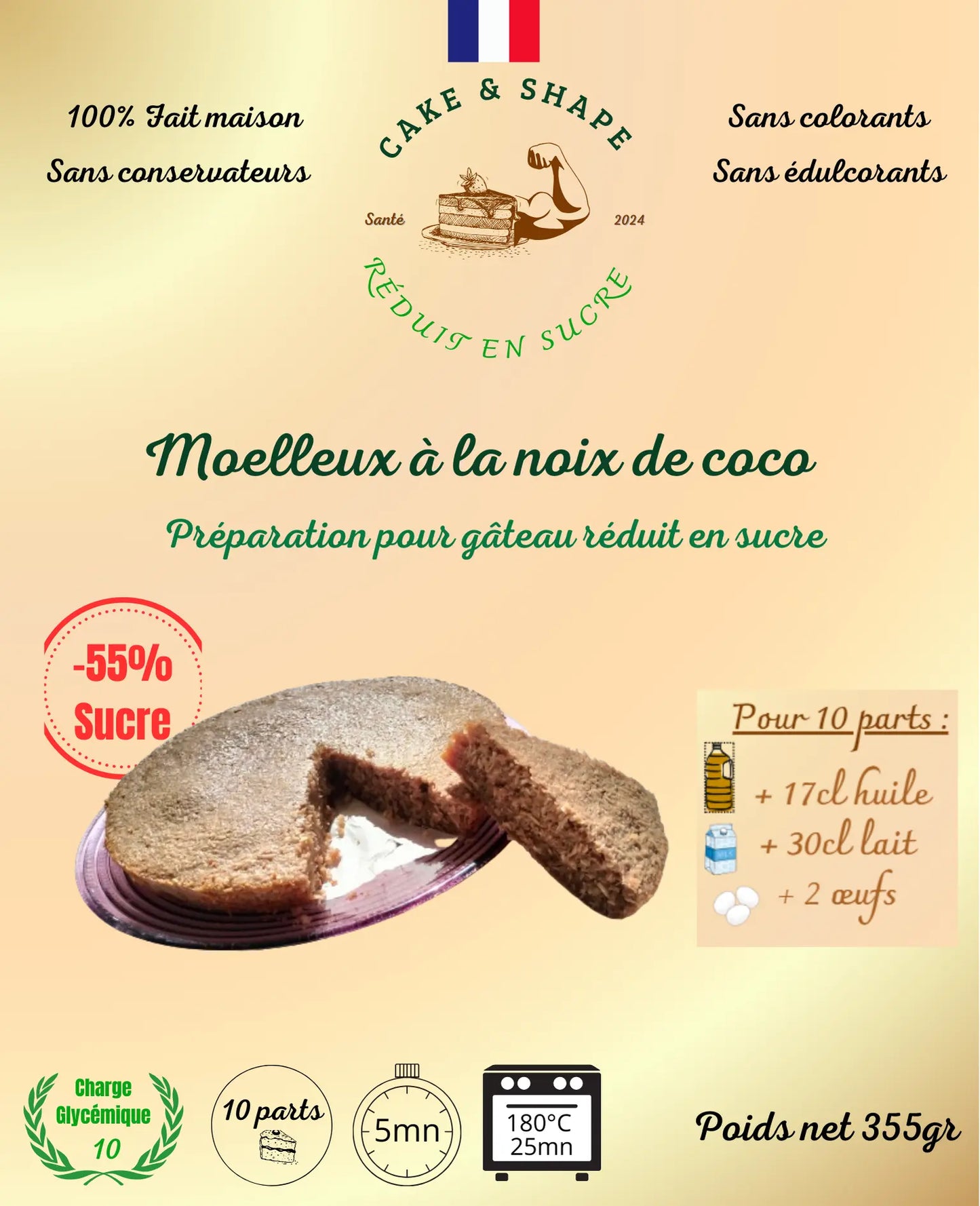 Lot de 3 Paquets de préparations de Moelleux à la noix de coco réduites en sucre Cake and Shape