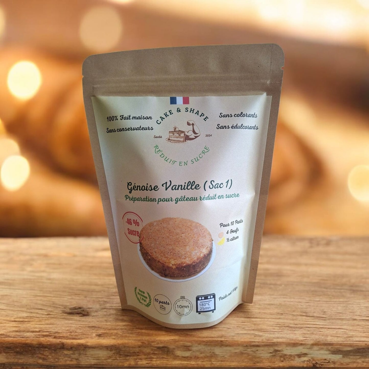 Kit de préparation en poudre pour un Layer Cake réduit en sucre_ Génoise, Crème choco et topping inclus Cake and Shape