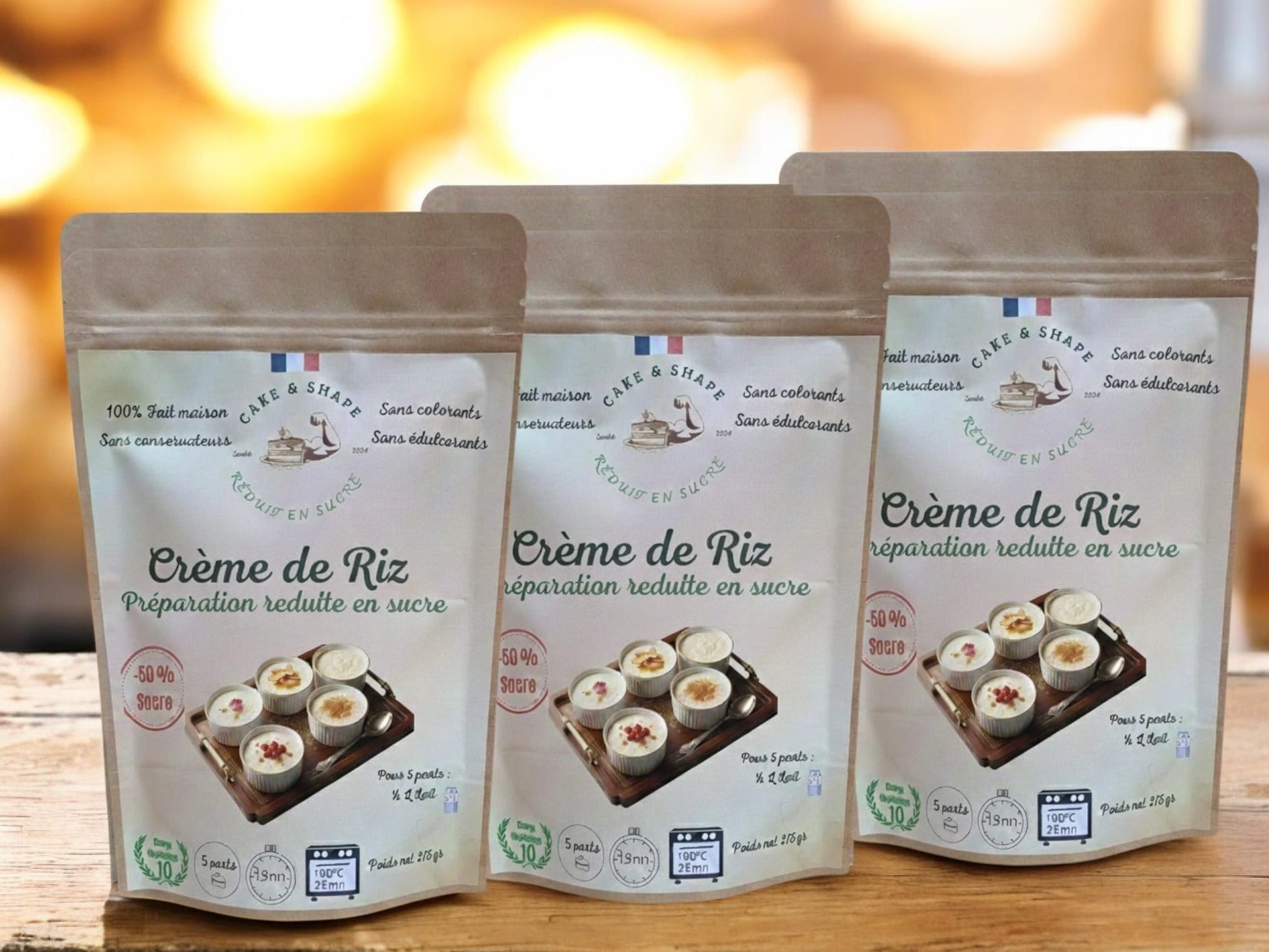 Lot de 3 Paquets de préparations de crème de riz réduites en sucre Cake and Shape