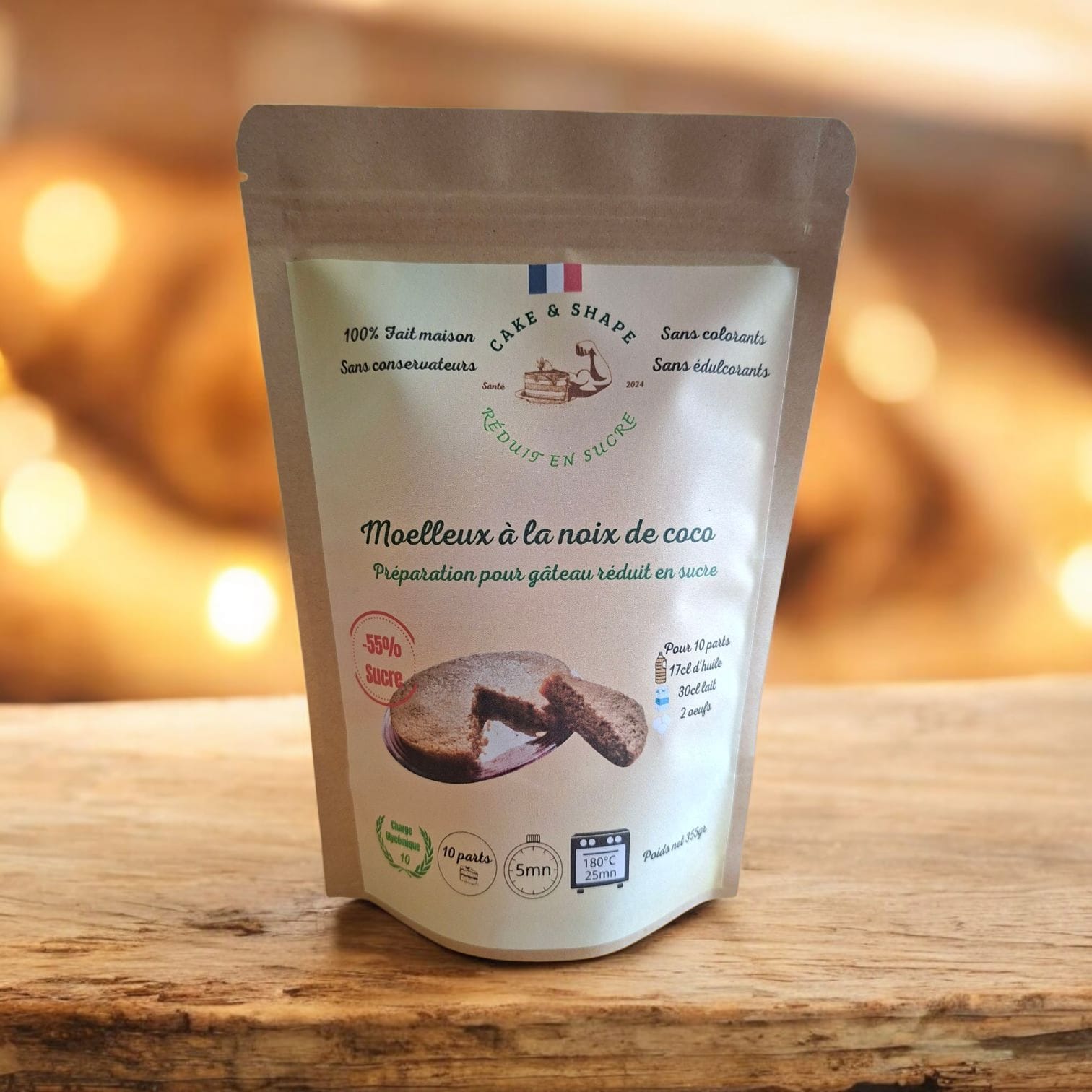 Lot de 3 Paquets de préparations de Moelleux à la noix de coco réduites en sucre Cake and Shape