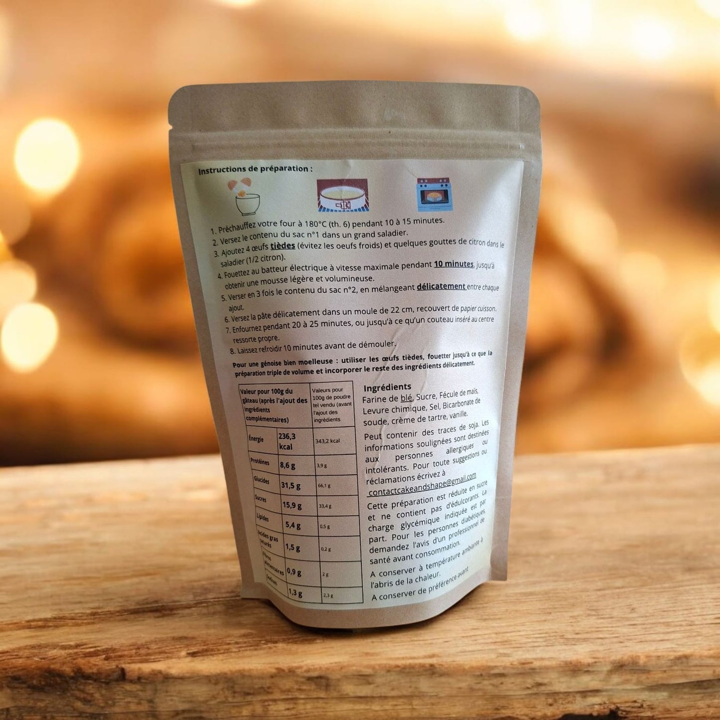 Lot de 3 Paquets de préparations de génoise à la vanille réduites en sucre Cake and Shape