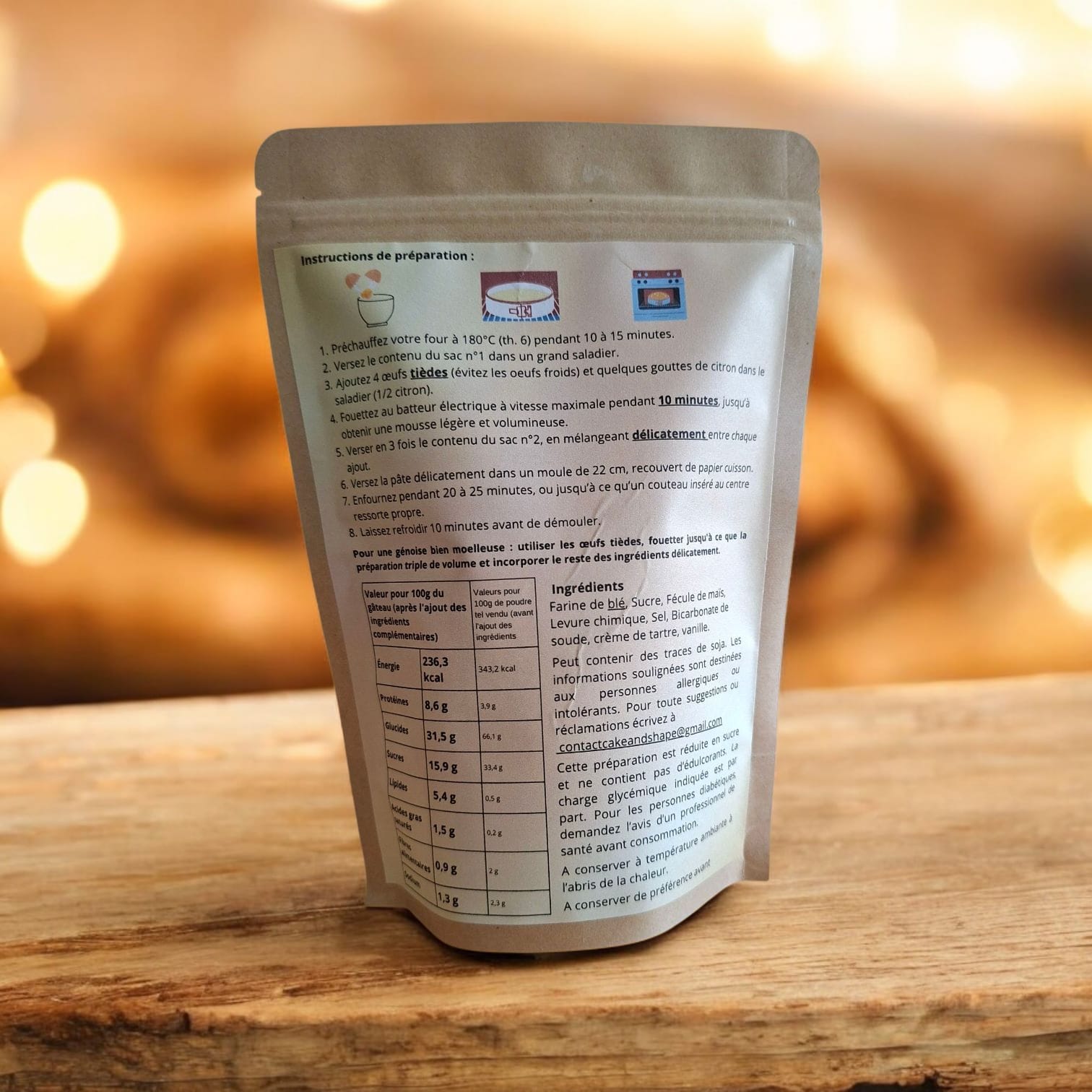 Lot de 3 Paquets de préparations de génoise à la vanille réduites en sucre Cake and Shape