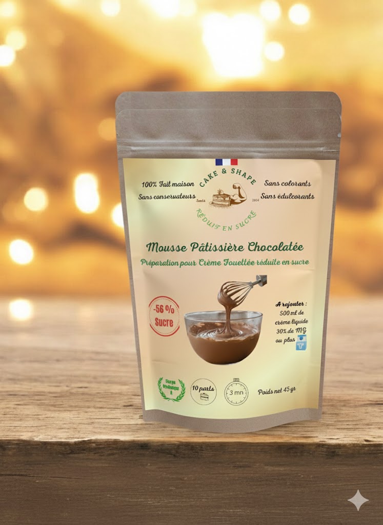 Kit de préparation en poudre pour un Layer Cake réduit en sucre_ Génoise, Crème choco et topping inclus Cake and Shape